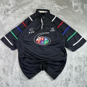 Live For Rugby LFR Jersey Black Multicolor Crest Rugby Shirt Athletic Mens Large